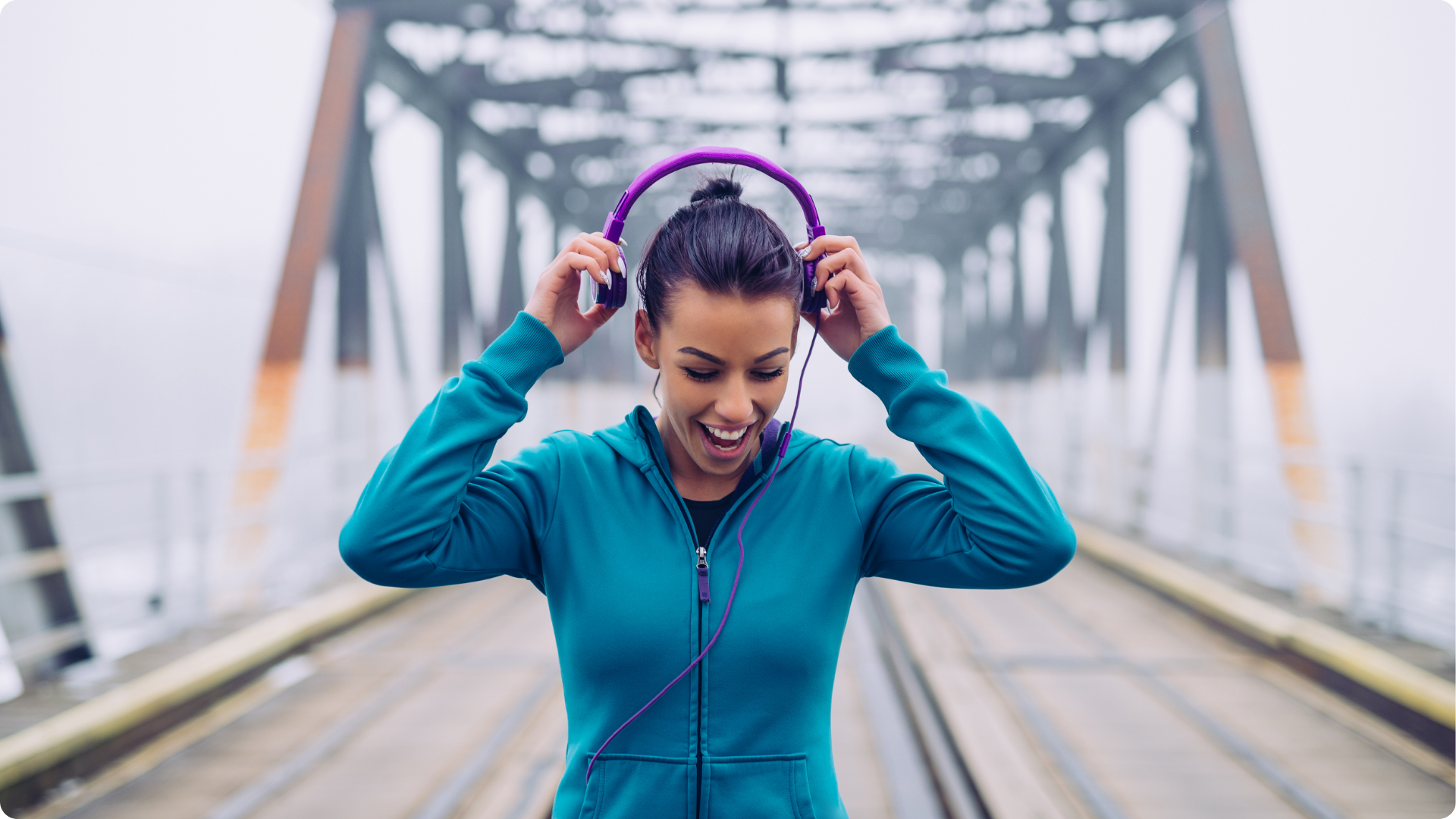 Happy woman listening to music